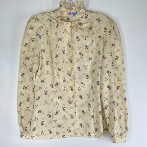 Vintage College Town Floral Long Sleeve Button Up Secretary Shirt Size 11/12
